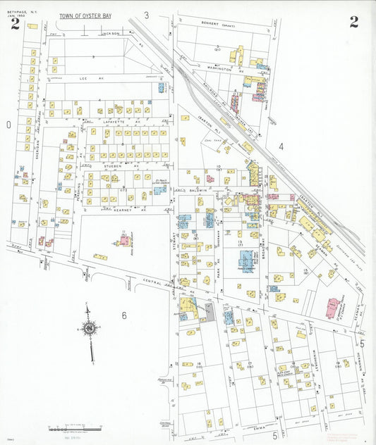 Sanborn Fire Insurance Map from Bethpage, Nassau County, New York (1950), Sheet #0002 - Historic Sanborn Fire Insurance Map Print, vintage old map wall art, antique decor, genealogy gift, New York New York map