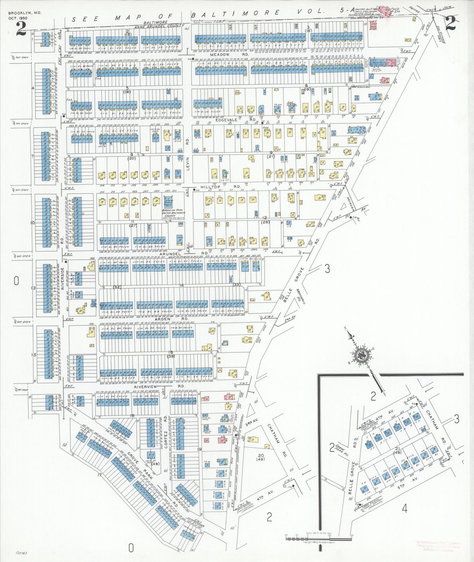 Sanborn Fire Insurance Map from Brooklyn, Anne Arundel County, Maryland (1950), Sheet #0002 - Complete Map Set gallery image, historic Sanborn map, vintage wall art, Maryland Maryland