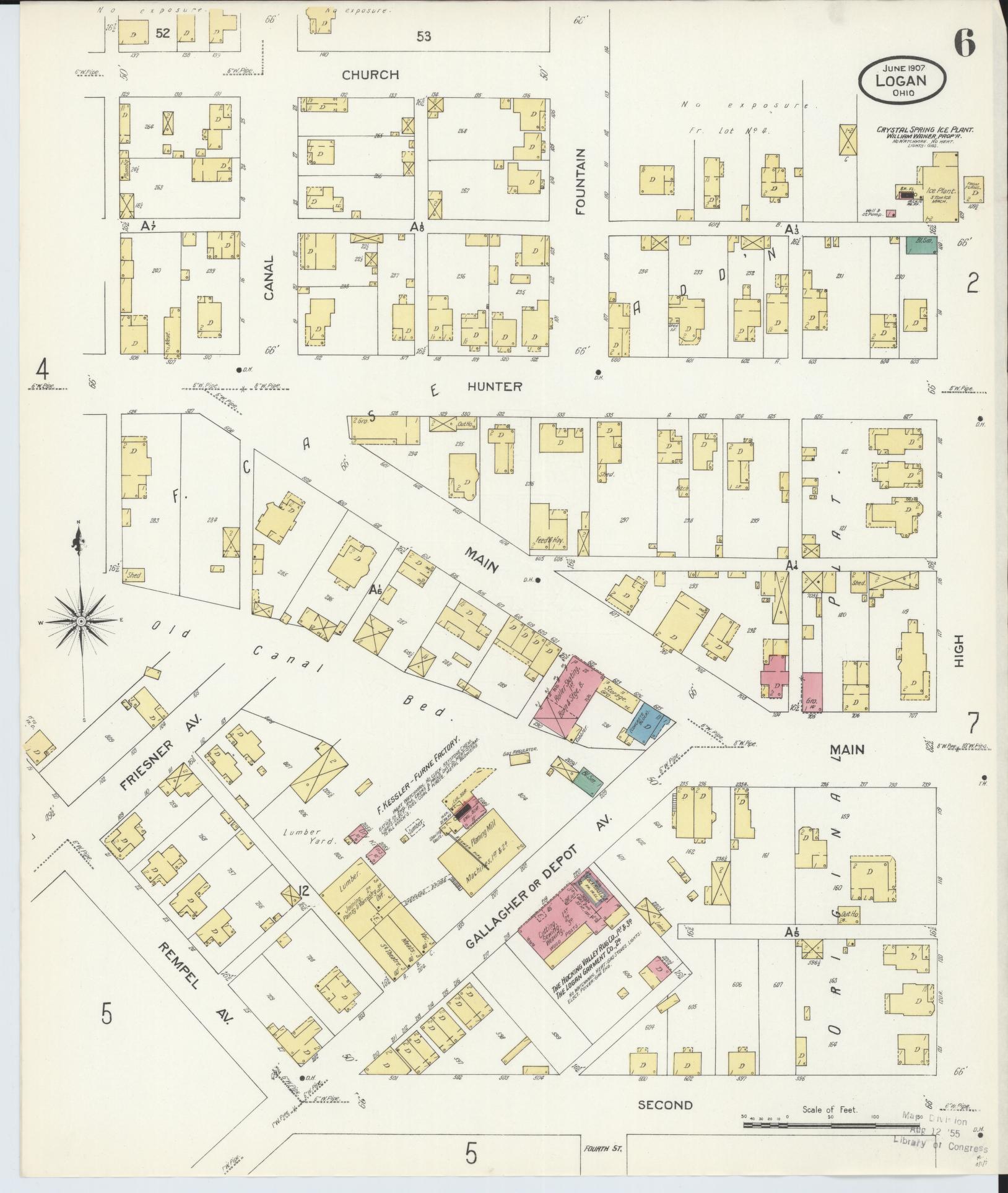 Sanborn Fire Insurance Map from Logan, Hocking County, Ohio (1907), Sheet #0006 - Complete Map Set gallery image, historic Sanborn map, vintage wall art, Ohio Ohio