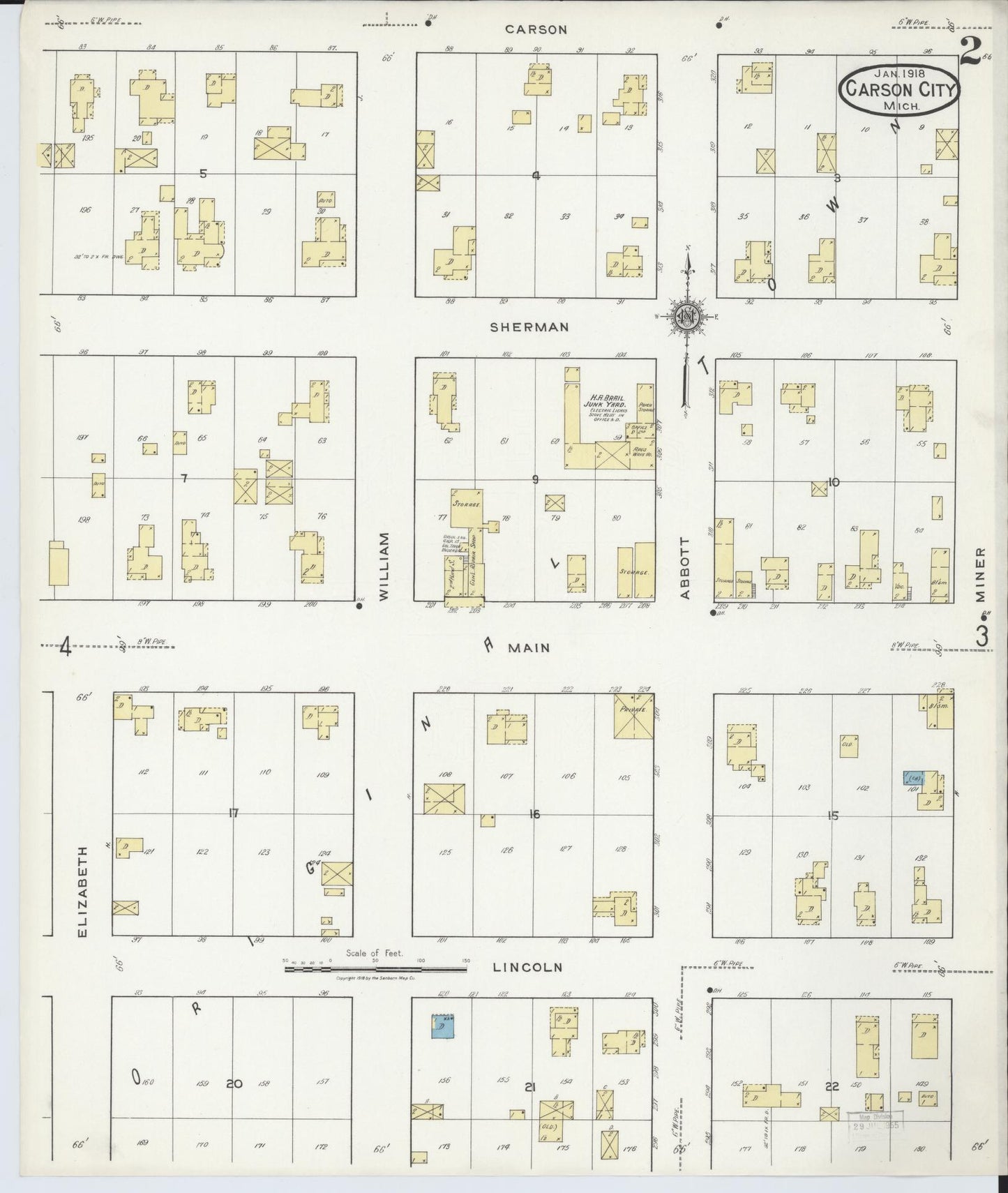 Sanborn Fire Insurance Map from Carson City, Montcalm County, Michigan (1918), Sheet #0002 - Historic Sanborn Fire Insurance Map Print, vintage old map wall art, antique decor, genealogy gift, Michigan Michigan map