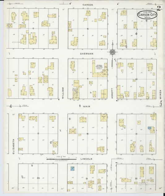 Sanborn Fire Insurance Map from Carson City, Montcalm County, Michigan (1918), Sheet #0002 - Historic Sanborn Fire Insurance Map Print, vintage old map wall art, antique decor, genealogy gift, Michigan Michigan map