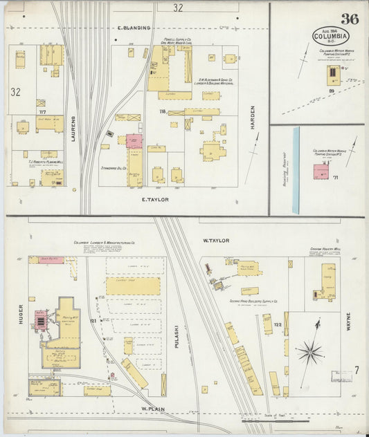 Sanborn Fire Insurance Map from Columbia, Richland County, South Carolina (1904), Sheet #0036 - Historic Sanborn Fire Insurance Map Print, vintage old map wall art, antique decor, genealogy gift, South Carolina South Carolina map