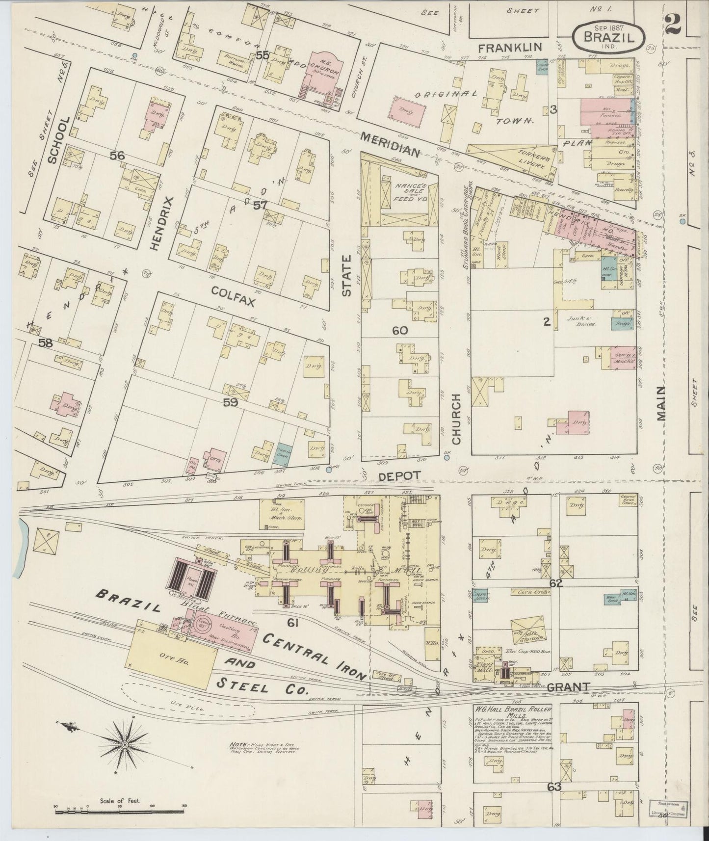 Sanborn Fire Insurance Map from Brazil, Clay County, Indiana (1887), Sheet #0002 - Complete Map Set gallery image, historic Sanborn map, vintage wall art, Indiana Indiana