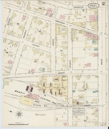 Sanborn Fire Insurance Map from Brazil, Clay County, Indiana (1887), Sheet #0002 - Complete Map Set gallery image, historic Sanborn map, vintage wall art, Indiana Indiana