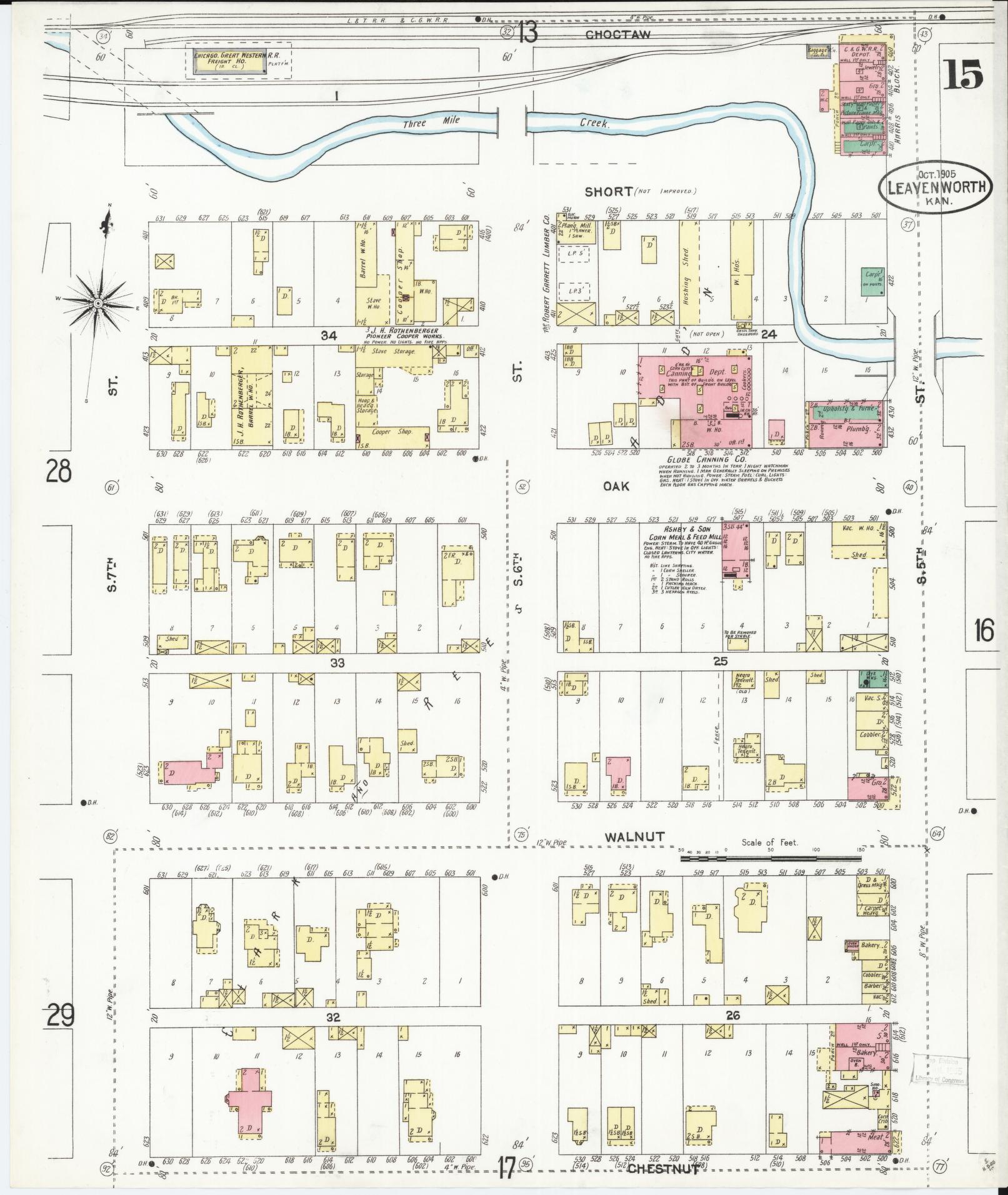 Sanborn Fire Insurance Map from Leavenworth, Leavenworth County, Kansas (1905), Sheet #0016 - Historic Sanborn Fire Insurance Map Print, vintage old map wall art, antique decor, genealogy gift, Kansas Kansas map