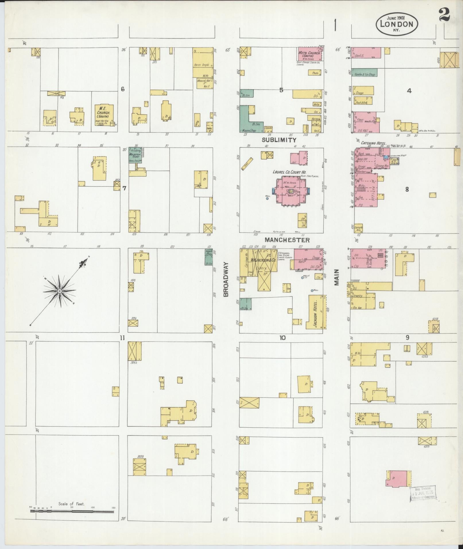 Sanborn Fire Insurance Map from London, Laurel County, Kentucky (1901), Sheet #0002 - Complete Map Set gallery image, historic Sanborn map, vintage wall art, Kentucky Kentucky