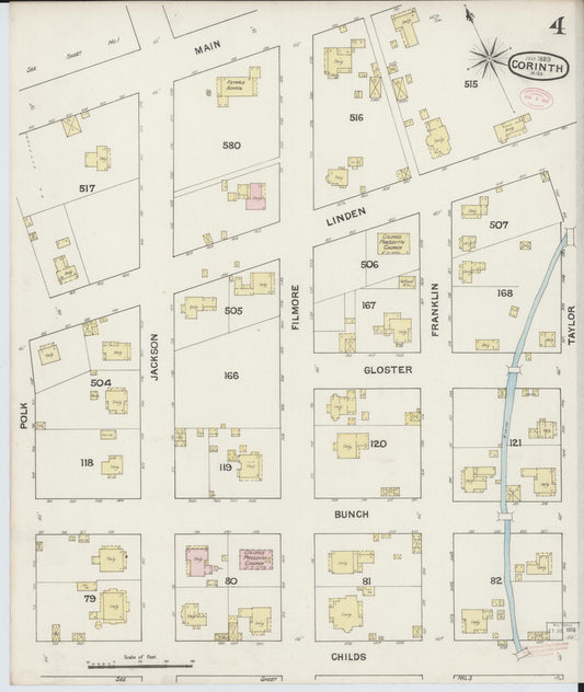 Sanborn Fire Insurance Map from Corinth, Alcorn County, Mississippi (1889), Sheet #0004 - Historic Sanborn Fire Insurance Map Print, vintage old map wall art, antique decor, genealogy gift, Mississippi Mississippi map