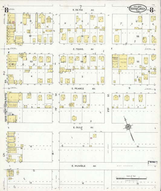 Sanborn Fire Insurance Map from Goose Creek, Harris County, Texas (1926), Sheet #0008 - Historic Sanborn Fire Insurance Map Print, vintage old map wall art, antique decor, genealogy gift, Texas Texas map