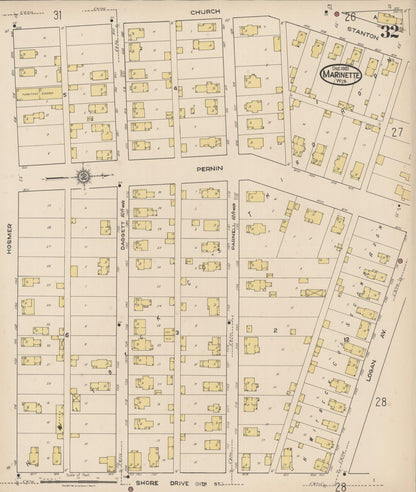 Sanborn Fire Insurance Map from Marinette, Marinette County, Wisconsin (1921), Sheet #0032 - Historic Sanborn Fire Insurance Map Print, vintage old map wall art, antique decor, genealogy gift, Wisconsin Wisconsin map