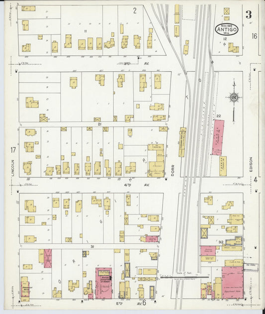 Sanborn Fire Insurance Map from Antigo, Langlade County, Wisconsin (1919), Sheet #0003 - Historic Sanborn Fire Insurance Map Print, vintage old map wall art, antique decor, genealogy gift, Wisconsin Wisconsin map