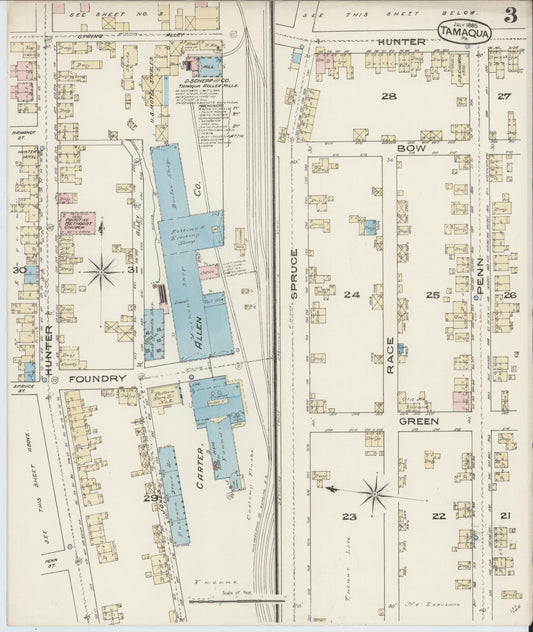 Sanborn Fire Insurance Map from Tamaqua, Schuylkill County, Pennsylvania (1885), Sheet #0003 - Historic Sanborn Fire Insurance Map Print, vintage old map wall art, antique decor, genealogy gift, Pennsylvania Pennsylvania map