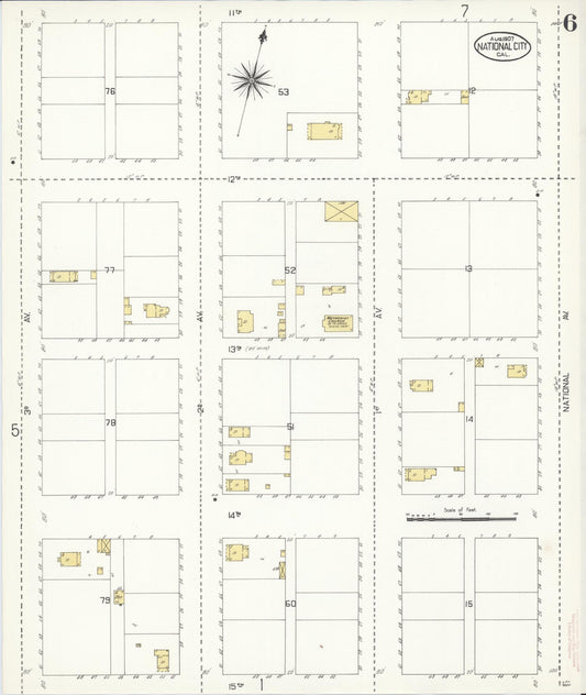 Sanborn Fire Insurance Map from National City, San Diego County, California (1907), Sheet #0006 - Historic Sanborn Fire Insurance Map Print, vintage old map wall art, antique decor, genealogy gift, California California map