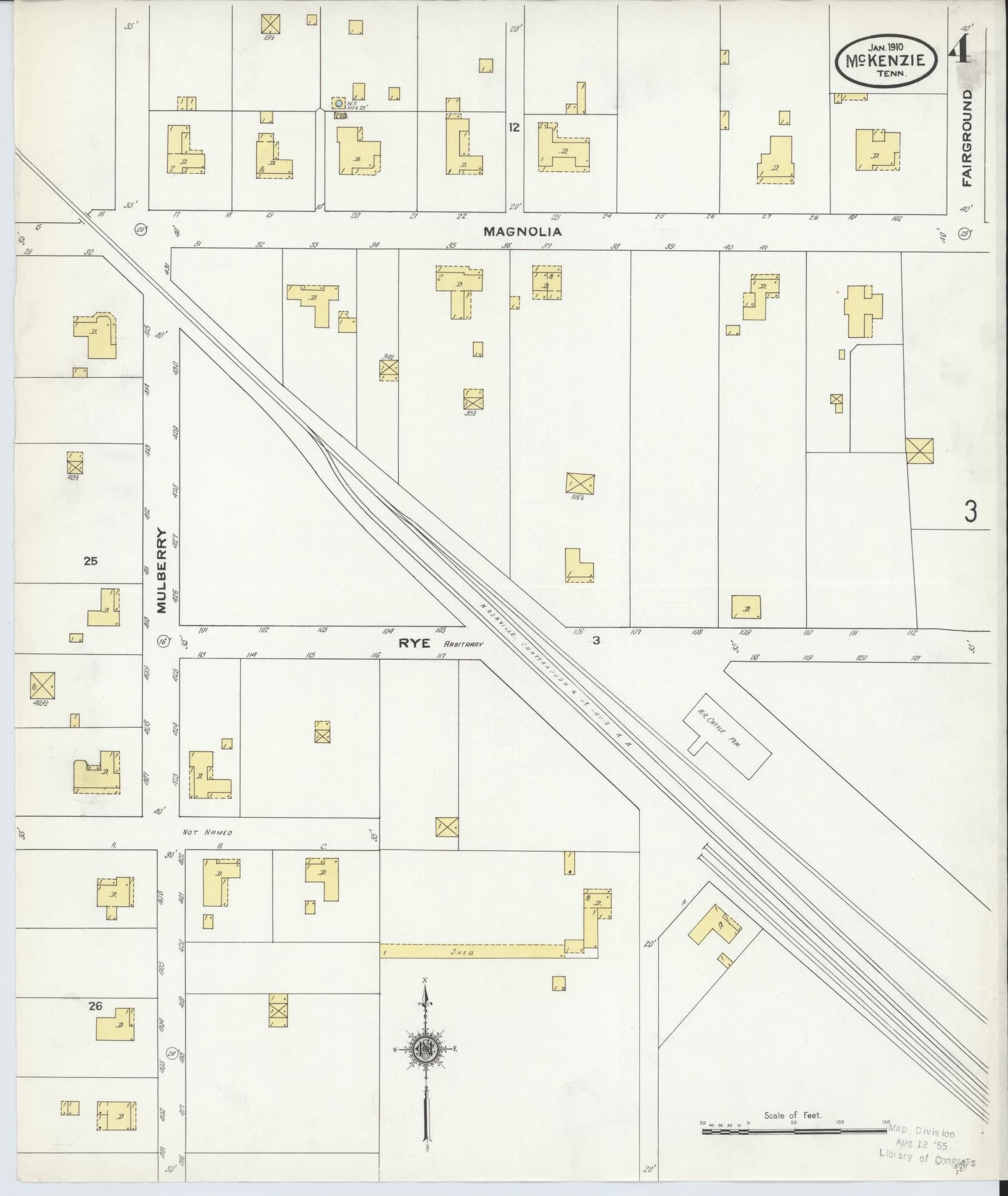Sanborn Fire Insurance Map from McKenzie, Carroll County, Tennessee (1910), Sheet #0004 - Historic Sanborn Fire Insurance Map Print, vintage old map wall art, antique decor, genealogy gift, Tennessee Tennessee map