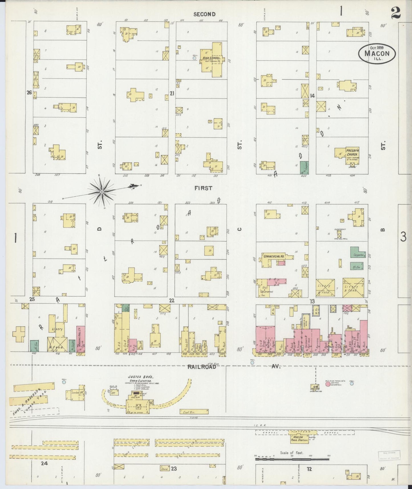 Sanborn Fire Insurance Map from Macon, Macon County, Illinois (1899), Sheet #0002 - Complete Map Set gallery image, historic Sanborn map, vintage wall art, Illinois Illinois