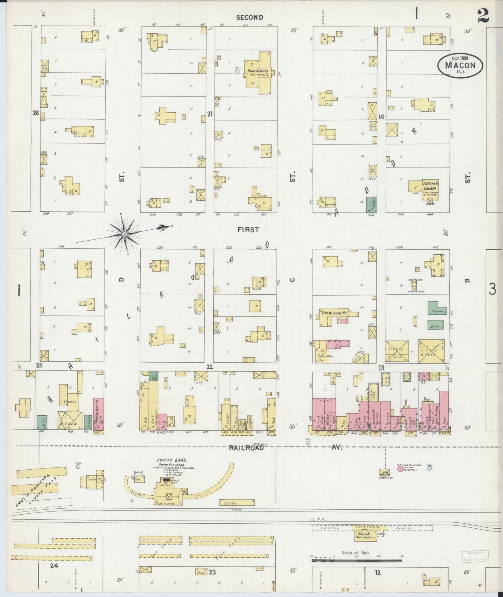 Sanborn Fire Insurance Map from Macon, Macon County, Illinois (1899), Sheet #0002 - Complete Map Set gallery image, historic Sanborn map, vintage wall art, Illinois Illinois