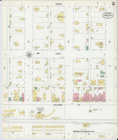 Sanborn Fire Insurance Map from Macon, Macon County, Illinois (1899), Sheet #0002 - Complete Map Set gallery image, historic Sanborn map, vintage wall art, Illinois Illinois