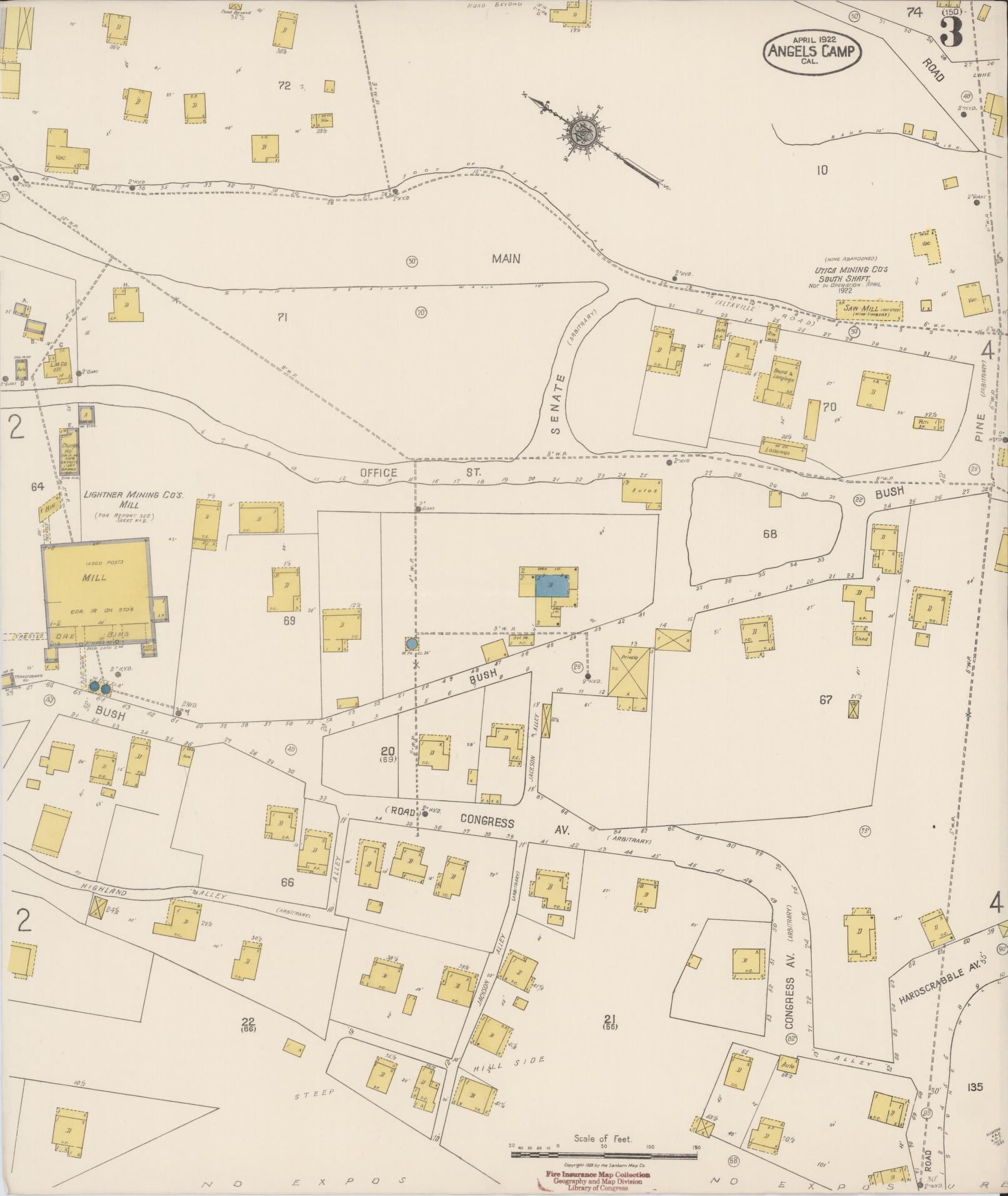 Sanborn Fire Insurance Map from Angels Camp, Calaveras County, California (1922), Sheet #0003 - Historic Sanborn Fire Insurance Map Print, vintage old map wall art, antique decor, genealogy gift, California California map