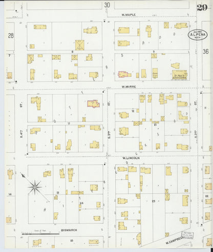 Sanborn Fire Insurance Map from Alpena, Alpena County, Michigan (1901), Sheet #0029 - Complete Map Set gallery image, historic Sanborn map, vintage wall art, Michigan Michigan