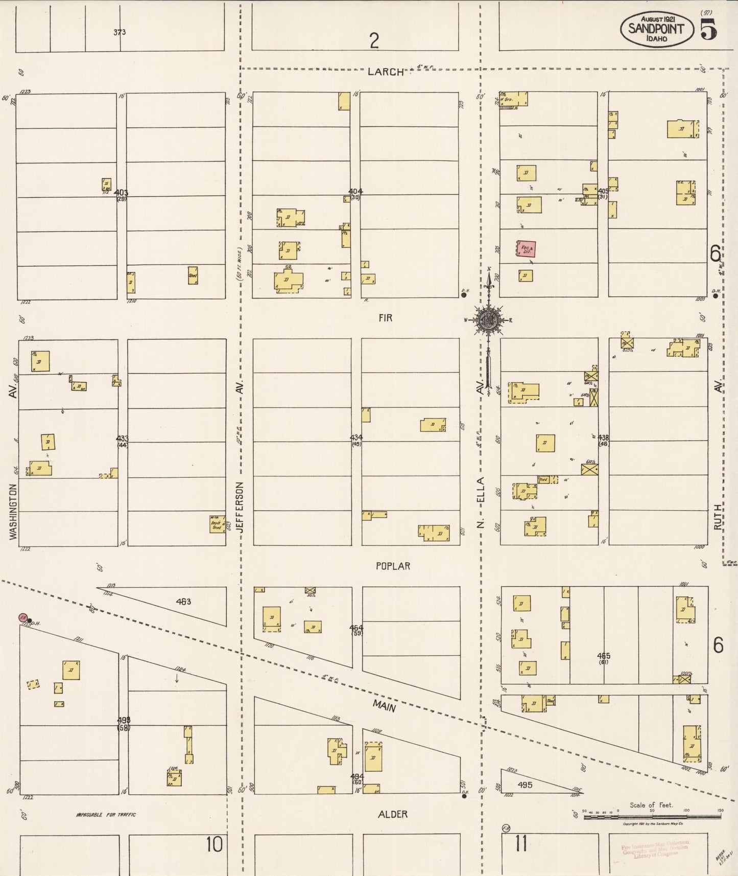 Sanborn Fire Insurance Map from Sandpoint, Bonner County, Idaho (1921), Sheet #0005 - Complete Map Set gallery image, historic Sanborn map, vintage wall art, Idaho Idaho