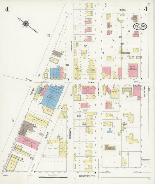 Sanborn Fire Insurance Map from Del Rio, Val Verde County, Texas (1924), Sheet #0004 - Historic Sanborn Fire Insurance Map Print, vintage old map wall art, antique decor, genealogy gift, Texas Texas map