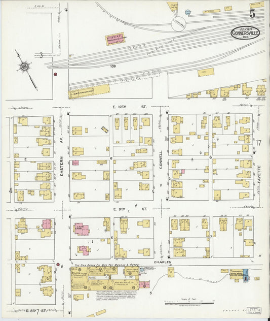 Sanborn Fire Insurance Map from Connersville, Fayette County, Indiana (1919), Sheet #0005 - Historic Sanborn Fire Insurance Map Print, vintage old map wall art, antique decor, genealogy gift, Indiana Indiana map