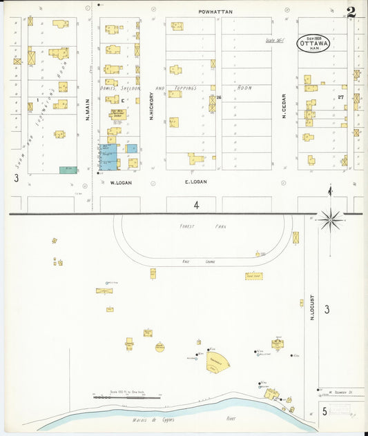 Sanborn Fire Insurance Map from Ottawa, Franklin County, Kansas (1905), Sheet #0002 - Historic Sanborn Fire Insurance Map Print, vintage old map wall art, antique decor, genealogy gift, Kansas Kansas map