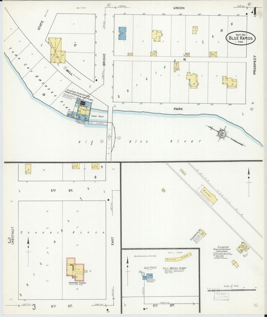 Sanborn Fire Insurance Map from Blue Rapids, Marshall County, Kansas (1911), Sheet #0004 - Historic Sanborn Fire Insurance Map Print, vintage old map wall art, antique decor, genealogy gift, Kansas Kansas map