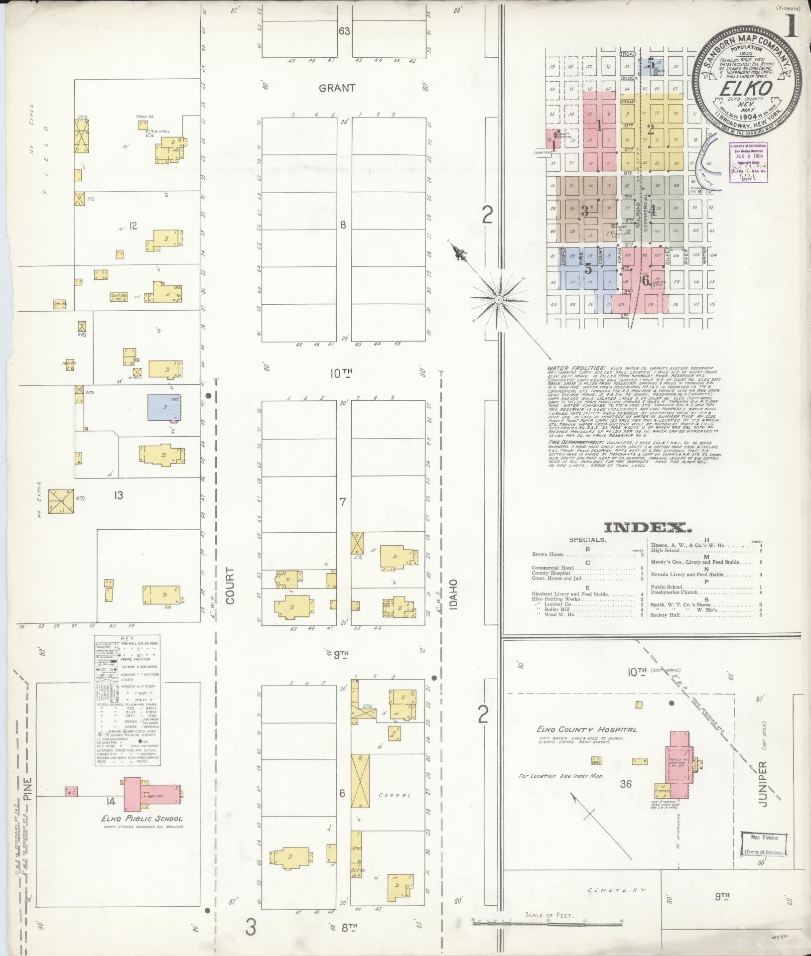 Sanborn Fire Insurance Map from Elko, Elko County, Nevada (1904), Sheet #0001 - Complete Map Set gallery image, historic Sanborn map, vintage wall art, Nevada Nevada