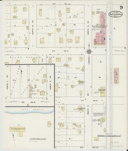 Sanborn Fire Insurance Map from Alexandria, Douglas County, Minnesota (1914), Sheet #0009 - Historic Sanborn Fire Insurance Map Print, vintage old map wall art, antique decor, genealogy gift, Minnesota Minnesota map