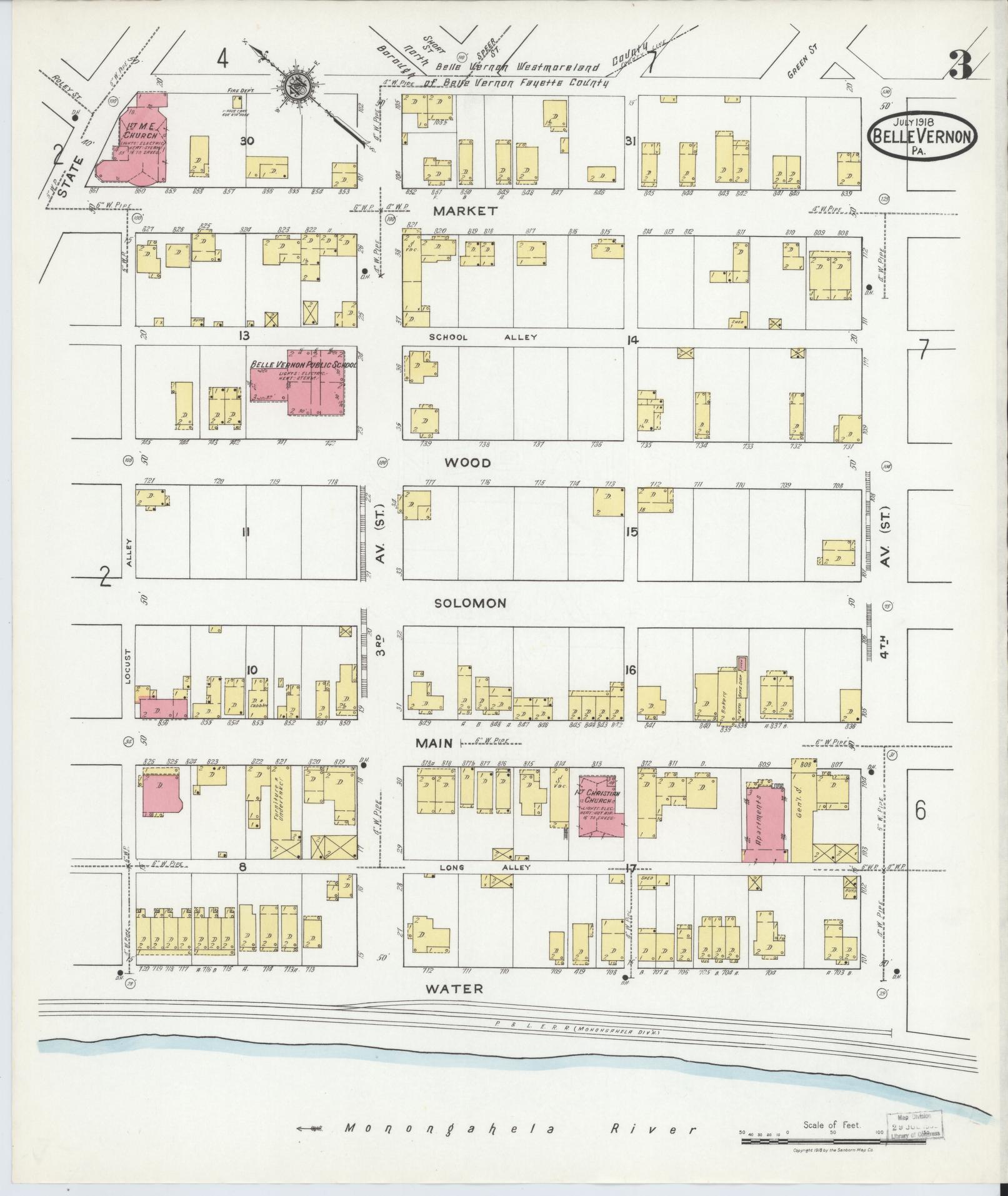 Sanborn Fire Insurance Map from Belle Vernon, Fayette County, Pennsylvania (1918), Sheet #0003 - Historic Sanborn Fire Insurance Map Print, vintage old map wall art, antique decor, genealogy gift, Pennsylvania Pennsylvania map