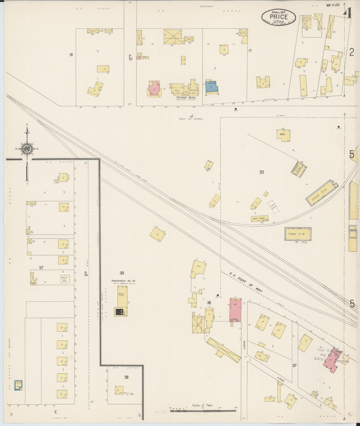 Sanborn Fire Insurance Map from Price, Carbon County, Utah (1917), Sheet #0004 - Complete Map Set gallery image, historic Sanborn map, vintage wall art, Utah Utah