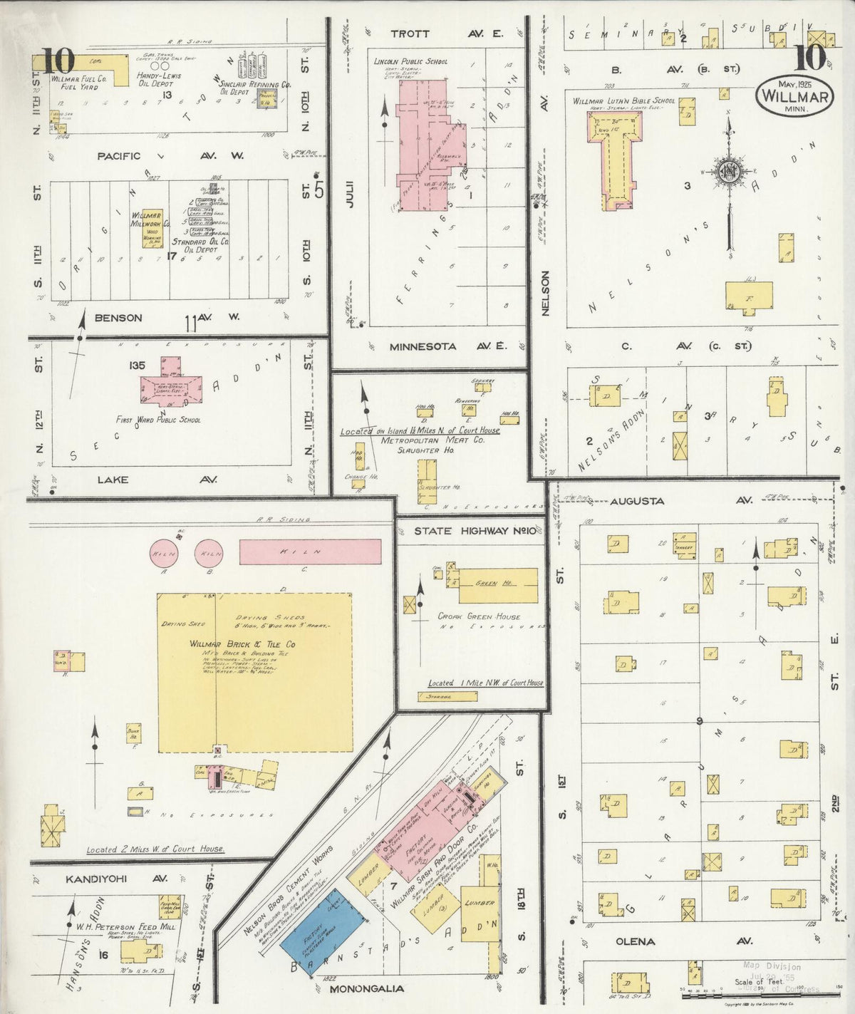 Sanborn Fire Insurance Map from Willmar, Kandiyohi County, Minnesota (1925), Sheet #0010 - Historic Sanborn Fire Insurance Map Print, vintage old map wall art, antique decor, genealogy gift, Minnesota Minnesota map