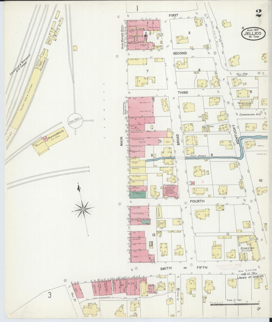 Sanborn Fire Insurance Map from Jellico, Whitley County, Ky., and Campbell County, Tenna, Kentucky (1907), Sheet #0002 - Historic Sanborn Fire Insurance Map Print, vintage old map wall art, antique decor, genealogy gift, Kentucky Kentucky map