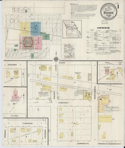 Sanborn Fire Insurance Map from Kahoka, Clark County, Missouri (1916), Sheet #0001 - Complete Map Set gallery image, historic Sanborn map, vintage wall art, Missouri Missouri