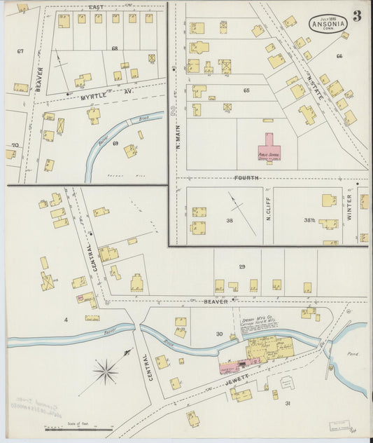 Sanborn Fire Insurance Map from Ansonia, New Haven County, Connecticut (1895), Sheet #0003 - Historic Sanborn Fire Insurance Map Print, vintage old map wall art, antique decor, genealogy gift, Connecticut Connecticut map