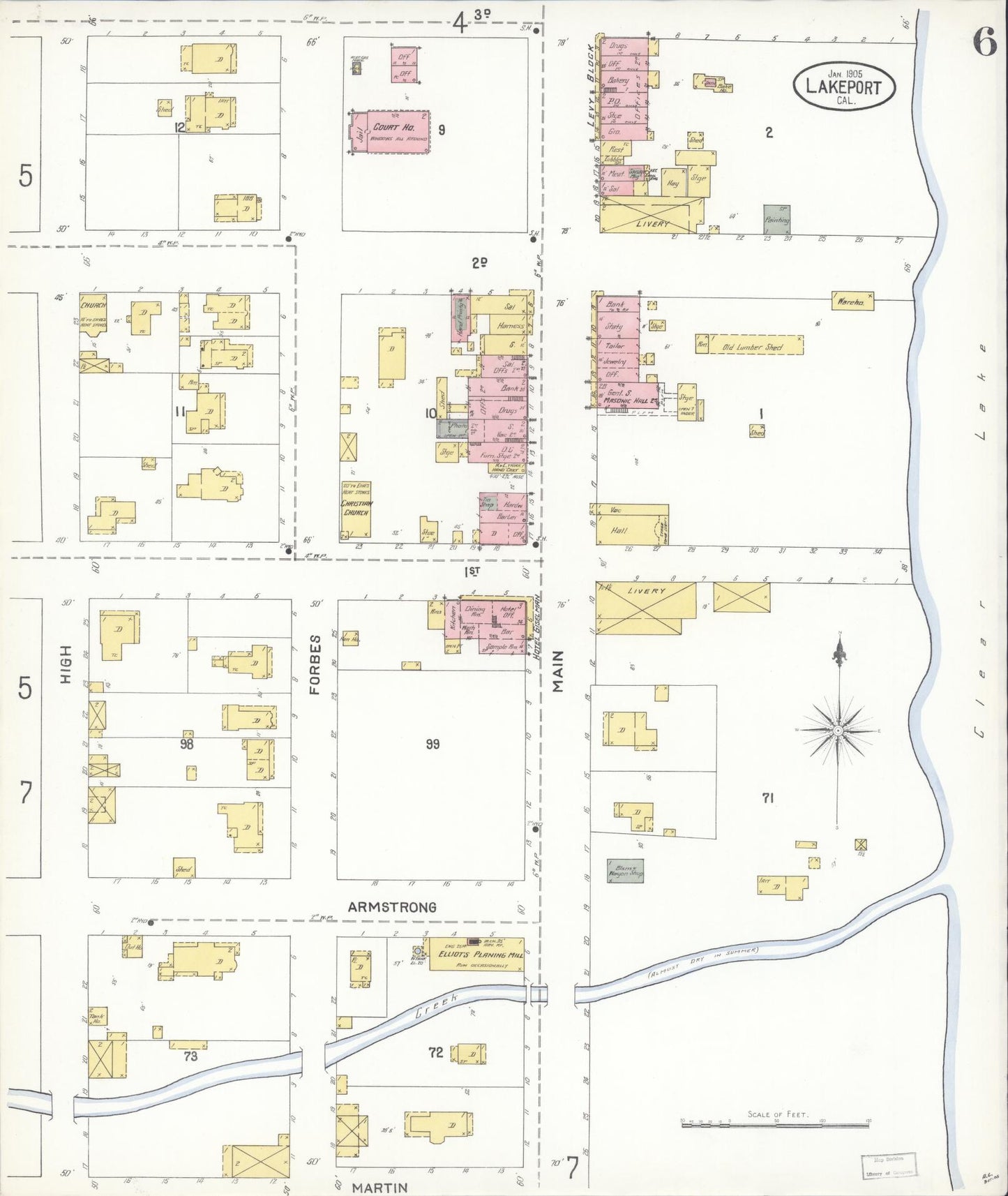 Sanborn Fire Insurance Map from Lakeport, Lake County, California (1905), Sheet #0006 - Historic Sanborn Fire Insurance Map Print, vintage old map wall art, antique decor, genealogy gift, California California map