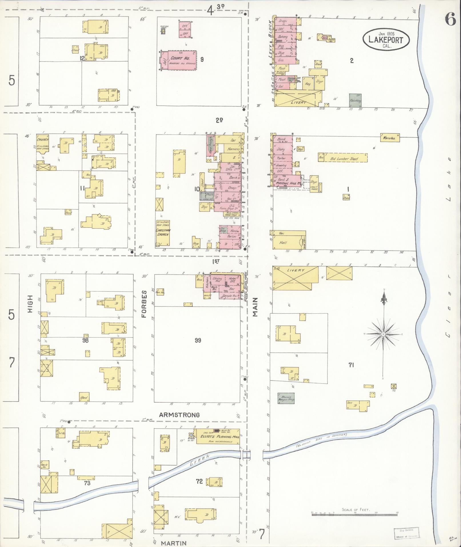 Sanborn Fire Insurance Map from Lakeport, Lake County, California (1905), Sheet #0006 - Historic Sanborn Fire Insurance Map Print, vintage old map wall art, antique decor, genealogy gift, California California map