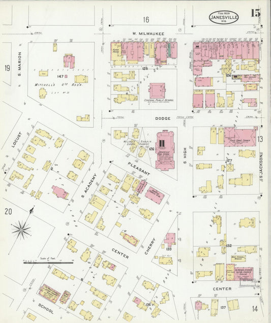 Sanborn Fire Insurance Map from Janesville, Rock County, Wisconsin (1909), Sheet #0015 - Historic Sanborn Fire Insurance Map Print, vintage old map wall art, antique decor, genealogy gift, Wisconsin Wisconsin map