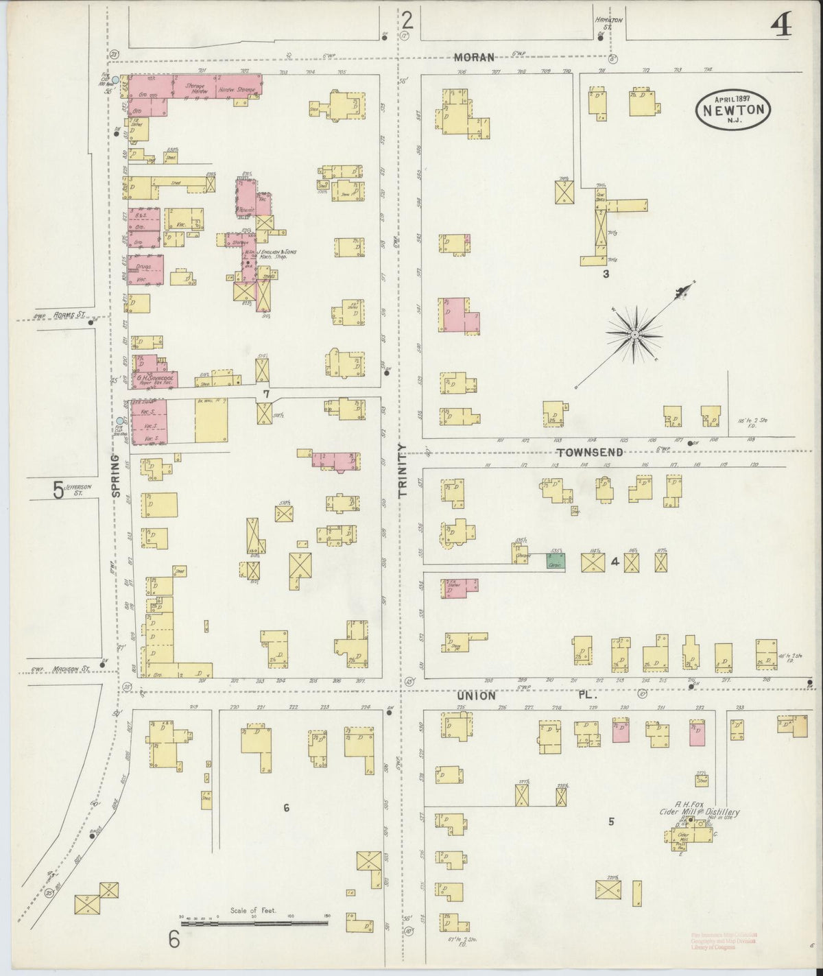 Sanborn Fire Insurance Map from Newton, Sussex County, New Jersey (1897), Sheet #0004 - Historic Sanborn Fire Insurance Map Print, vintage old map wall art, antique decor, genealogy gift, New Jersey New Jersey map