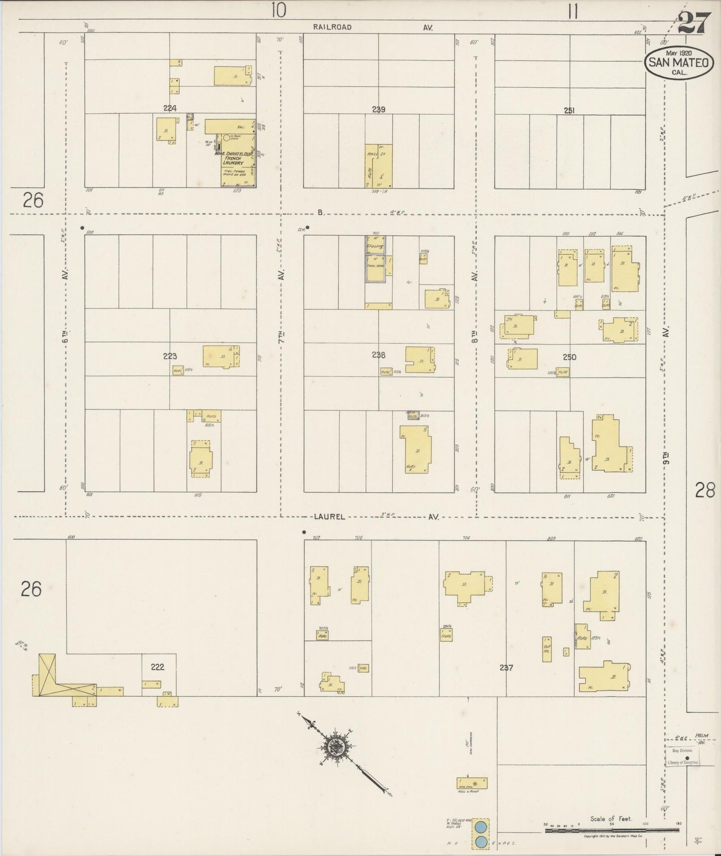 Sanborn Fire Insurance Map from San Mateo, San Mateo County, California (1920), Sheet #0027 - Complete Map Set gallery image, historic Sanborn map, vintage wall art, California California