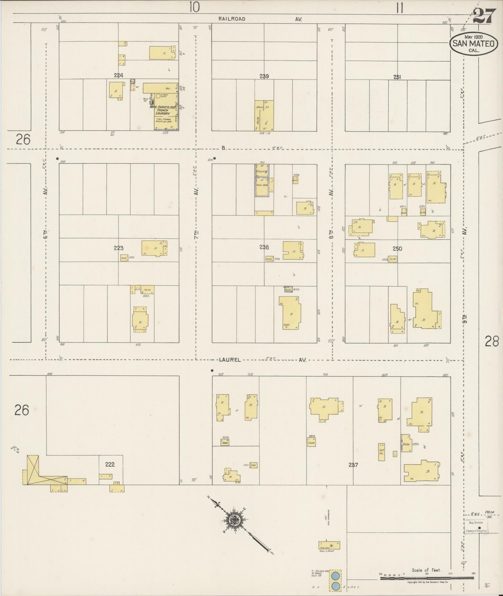 Sanborn Fire Insurance Map from San Mateo, San Mateo County, California (1920), Sheet #0027 - Complete Map Set gallery image, historic Sanborn map, vintage wall art, California California