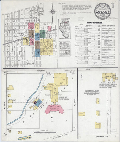 Sanborn Fire Insurance Map from Hinsdale, Du Page And Cook Counties, Illinois (1919), Sheet #0001 - Complete Map Set gallery image, historic Sanborn map, vintage wall art, Illinois Illinois