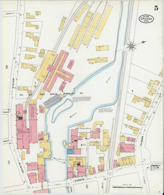 Sanborn Fire Insurance Map from Orange, Franklin County, Massachusetts (1905), Sheet #0005 - Historic Sanborn Fire Insurance Map Print, vintage old map wall art, antique decor, genealogy gift, Massachusetts Massachusetts map