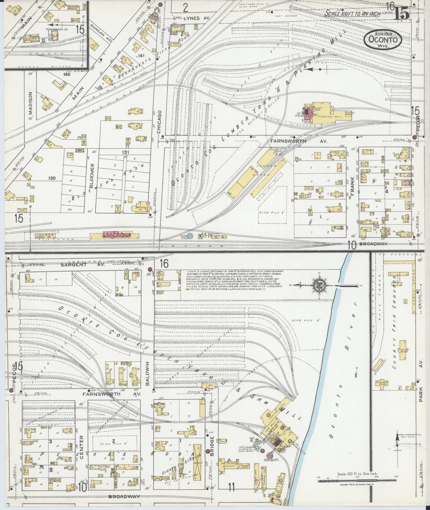 Sanborn Fire Insurance Map from Oconto, Oconto County, Wisconsin (1919), Sheet #0015 - Complete Map Set gallery image, historic Sanborn map, vintage wall art, Wisconsin Wisconsin