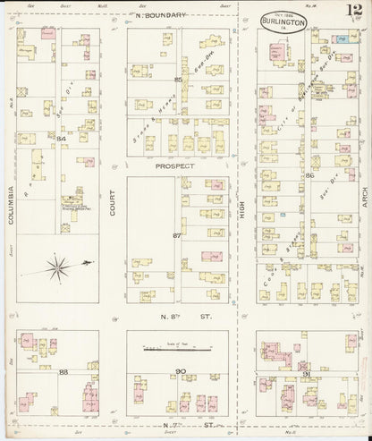 Sanborn Fire Insurance Map from Burlington, Des Moines County, Iowa (1888), Sheet #0012 - Historic Sanborn Fire Insurance Map Print