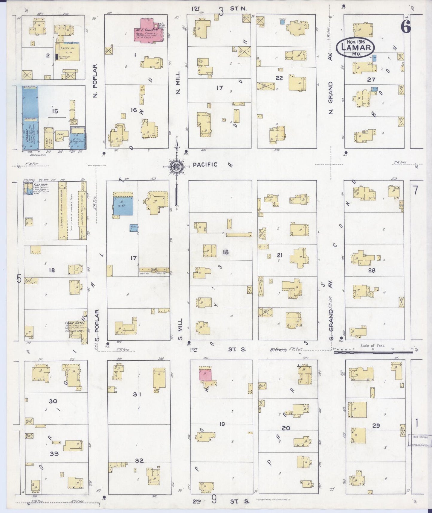 Sanborn Fire Insurance Map from Lamar, Barton County, Missouri (1916), Sheet #0006 - Complete Map Set gallery image, historic Sanborn map, vintage wall art, Missouri Missouri