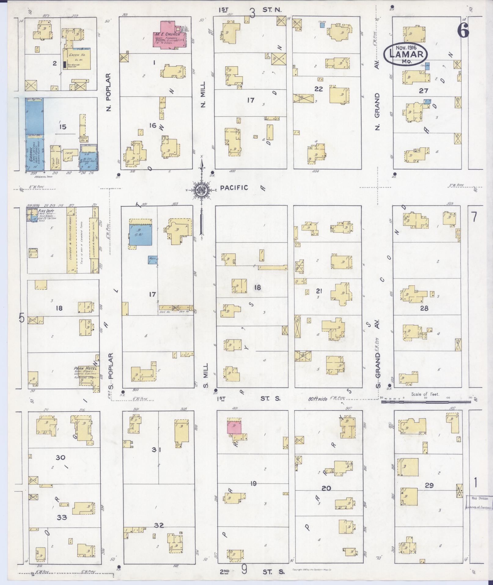 Sanborn Fire Insurance Map from Lamar, Barton County, Missouri (1916), Sheet #0006 - Complete Map Set gallery image, historic Sanborn map, vintage wall art, Missouri Missouri