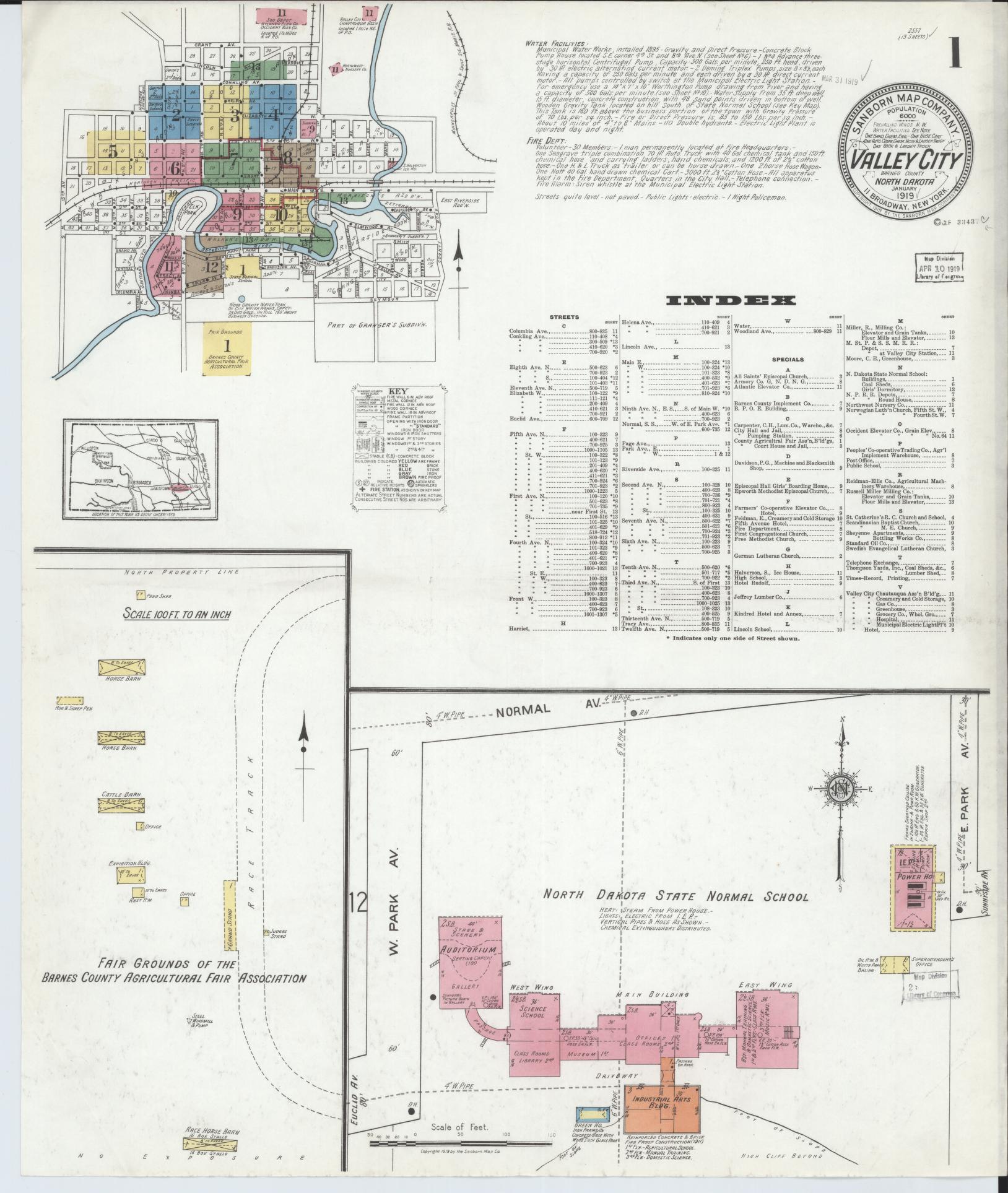Sanborn Fire Insurance Map from Valley City, Barnes County, North Dakota (1919), Sheet #0001 - Complete Map Set gallery image, historic Sanborn map, vintage wall art, North Dakota North Dakota