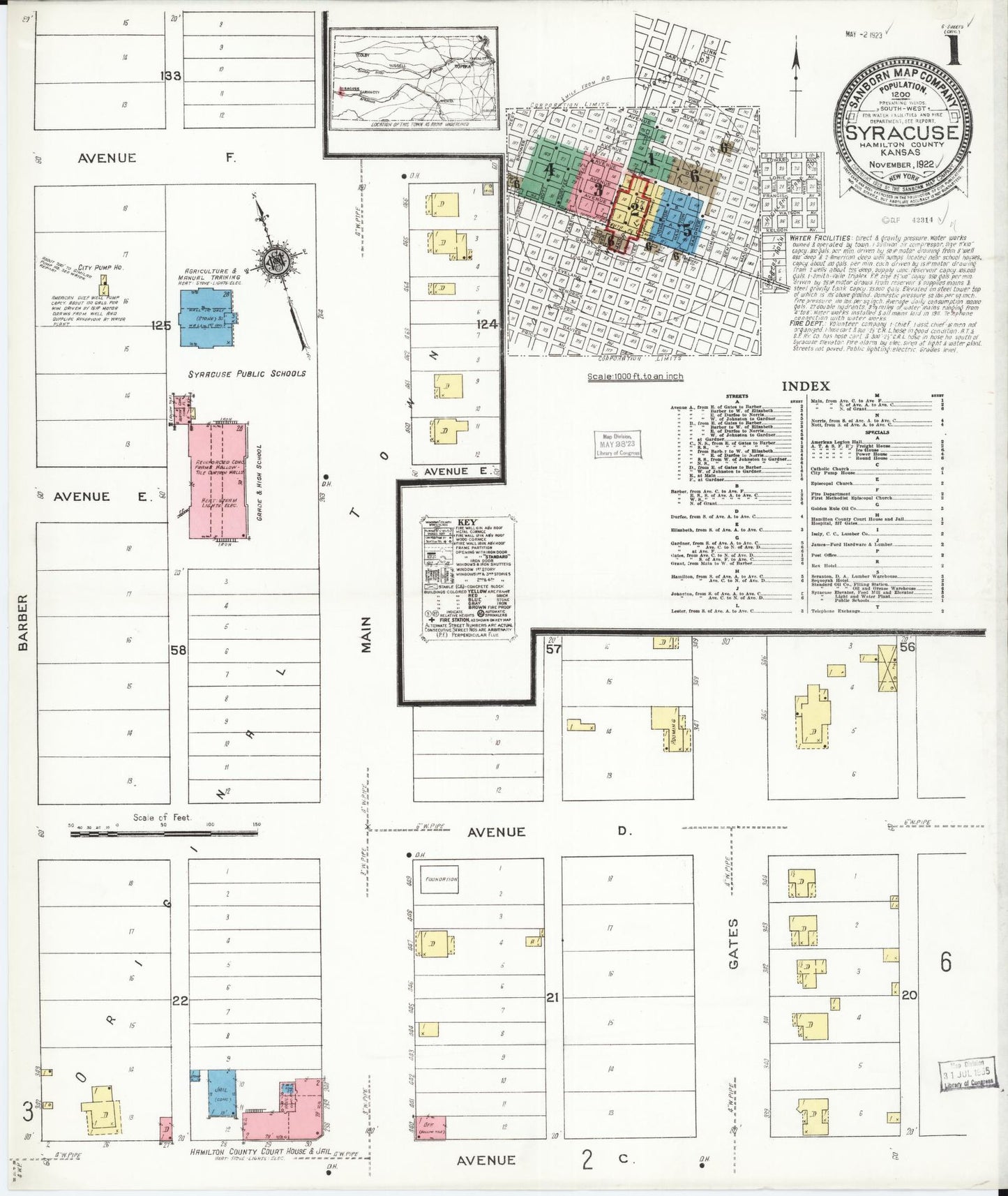 Sanborn Fire Insurance Map from Syracuse, Hamilton County, Kansas (1922), Sheet #0001 - Complete Map Set gallery image, historic Sanborn map, vintage wall art, Kansas Kansas
