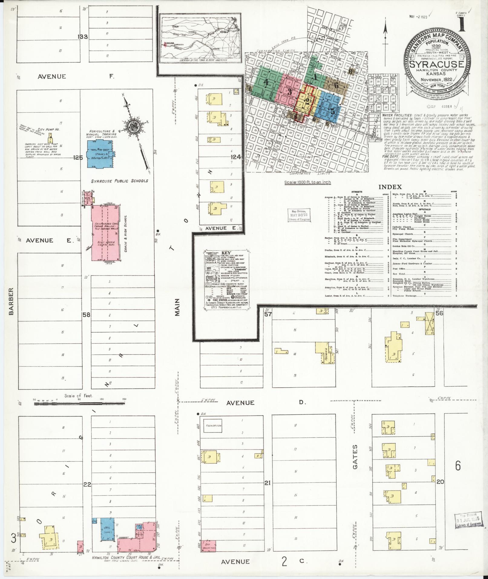 Sanborn Fire Insurance Map from Syracuse, Hamilton County, Kansas (1922), Sheet #0001 - Complete Map Set gallery image, historic Sanborn map, vintage wall art, Kansas Kansas